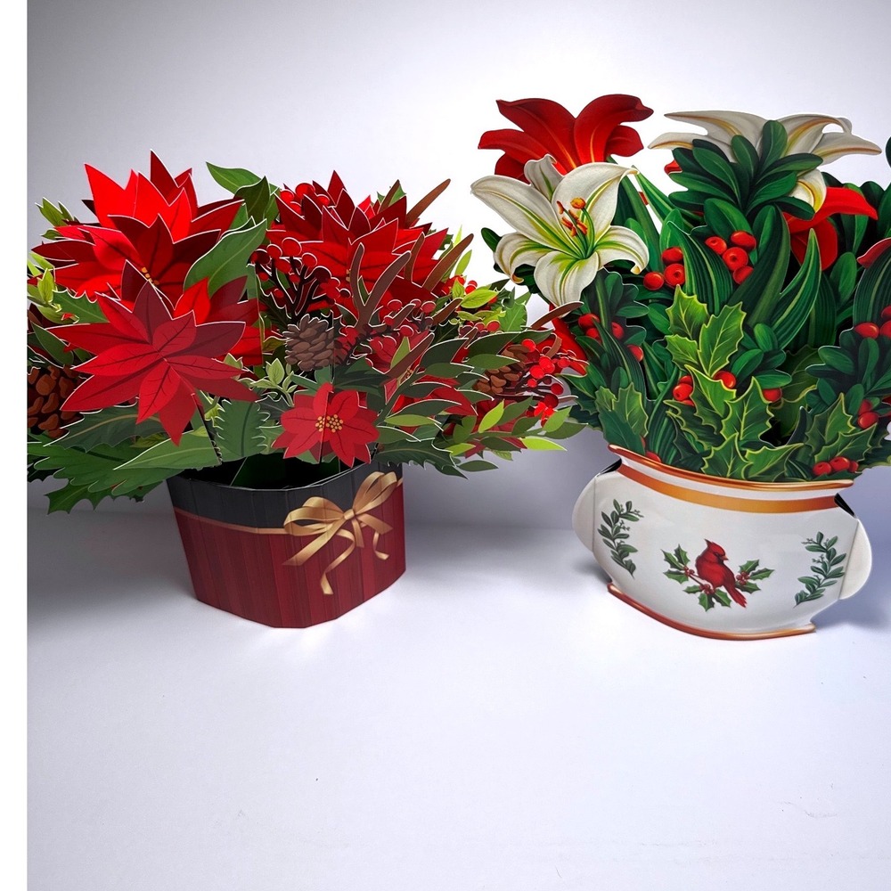 Freshcut Paper 3D Pop Up Flower Bouquets 2ct Red White Christmas Holiday Decor